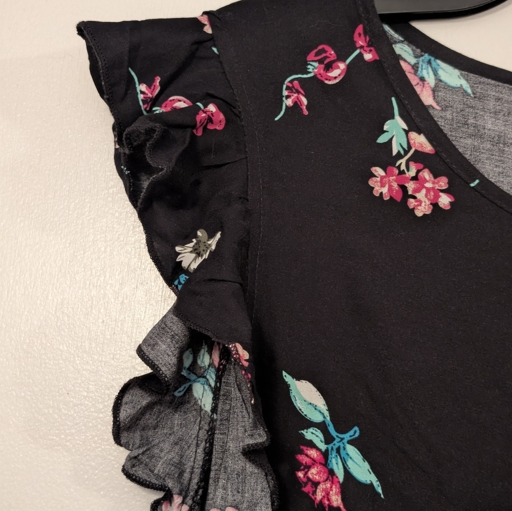Emery Rose XXL Black Floral Flutter Sleeve Boho Dress Plus Size 2XL - Picture 4 of 5